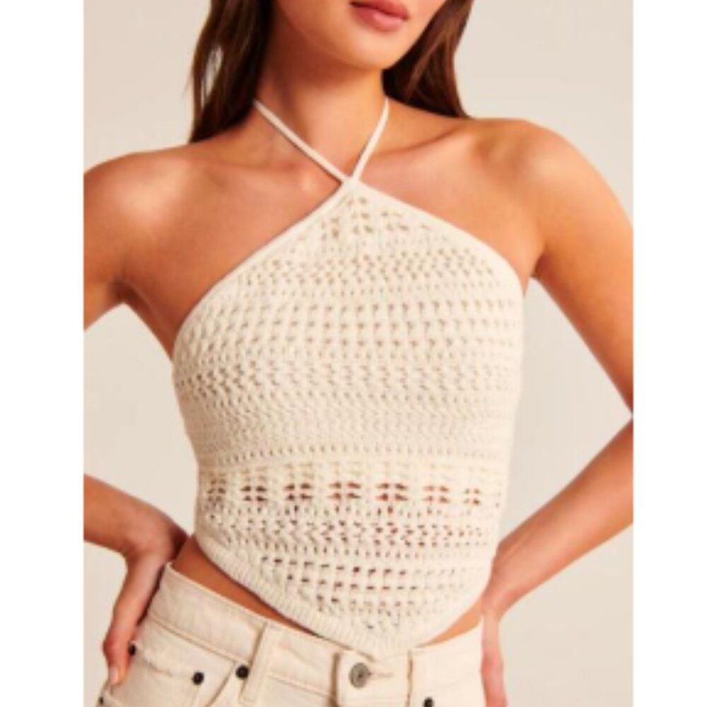 Abercrombie & Fitch Cream Crochet Bandana Hem Halter - Sizes Small and Medium
